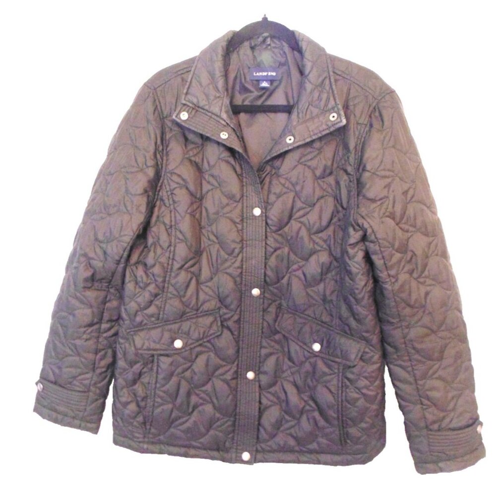 Lands End Women's Lightweight Quilted Black Spring Jacket L 14-16